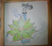 Free Hand Art - Floating Lotus Under Running Faucet - Mixed